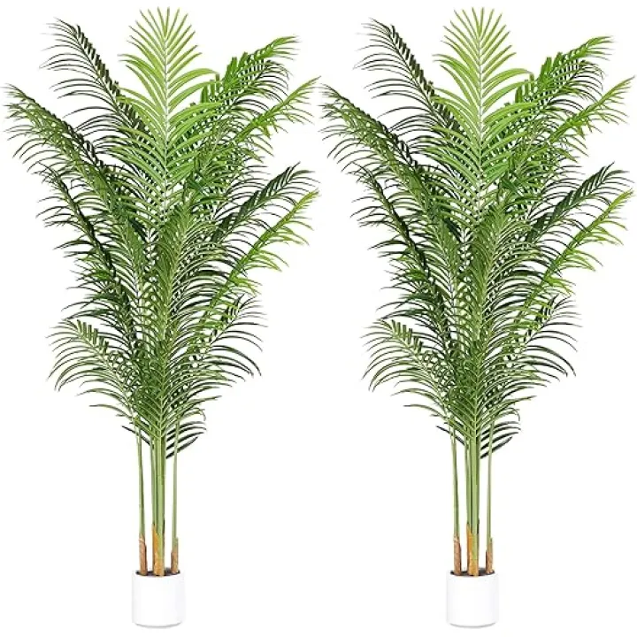 Artificial Palm Tree for Home Decor Indoor 6.6Ft Large Tall Fake Plants Faux Tropical Areca Palm Silk Floor Plant in Pot Living Room Office Garden Decoration Housewarming Gift (2, 6.6 Feet)