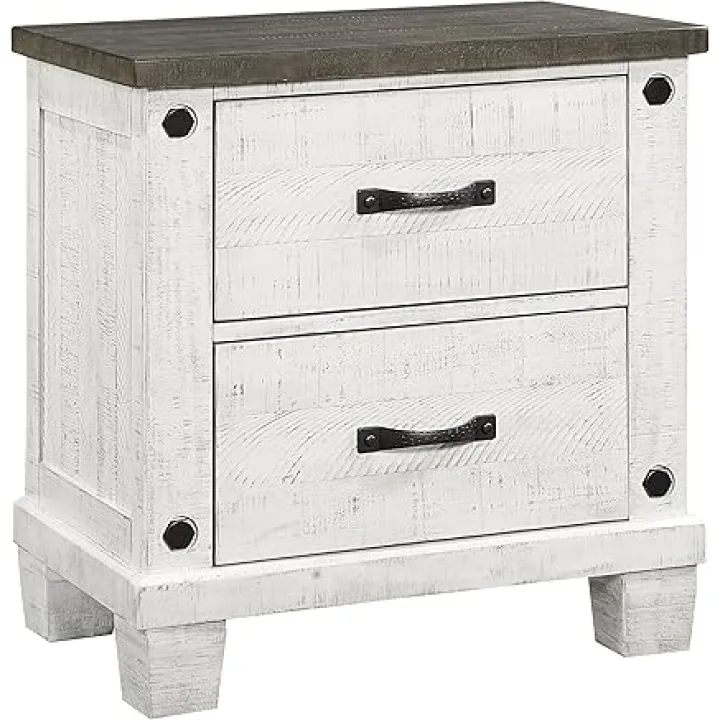 Coaster Home Furnishings Lilith Farmhouse Wood 2-Drawer Bedroom Nightstand Bedside Table Organizer Unit with USB Charging Outlet Distressed White 224472