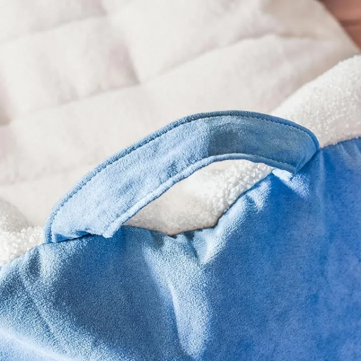 Big Joe Roma Kid's Bean Bag Chair, Oat Sherpa and Dusty Blue, Vegan Suede, 2 feet