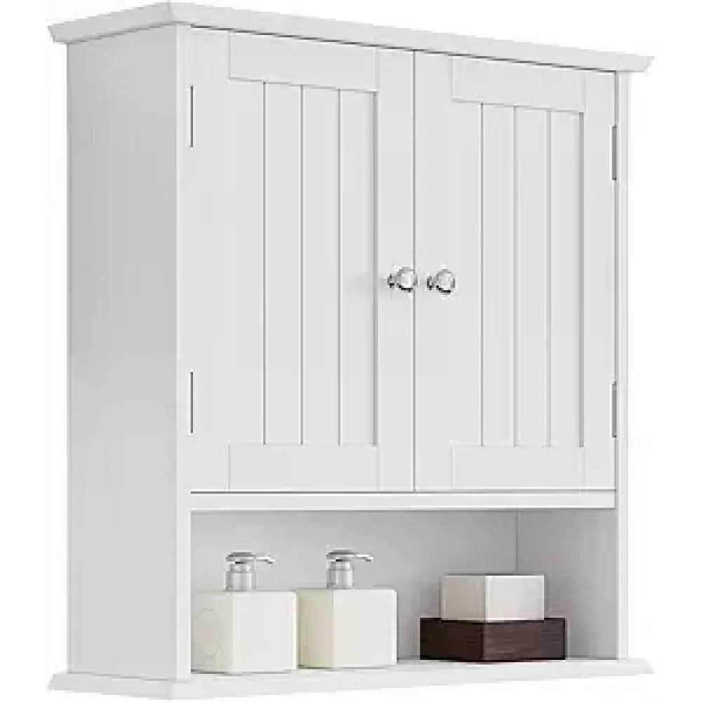 Bathroom Wall Cabinet, Bathroom Cabinet Wall Mount with 2 Doors and Open Shelf, Over The Toilet Wall Storage Cabinet, Bathroom Medicine Cabinet