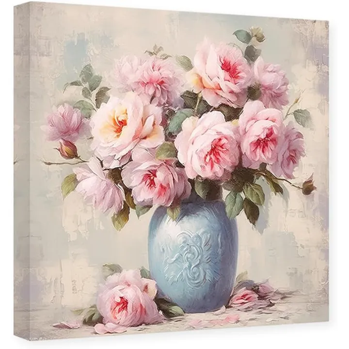 CCWACPP Pink Peony Canvas Wall Art Floral Pictures Wall Decor Flowers in a Vase Painting Print Farmhouse Bedroom Decor Frame (Peony - 2, 12.00" x 12.00")