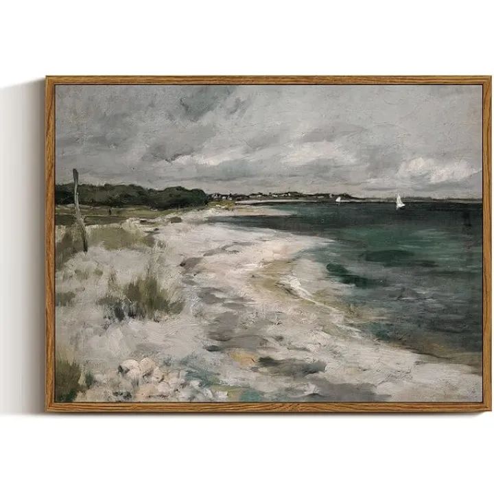 InSimSea Framed Canvas Wall Art Vintage Decor, Coastal Wall Art Living Room, Storm Clouds Wall Art Bathroom Pictures, Traditional Scenic Pictures for Bedroom Farmhouse Office Decor, 12"x16"