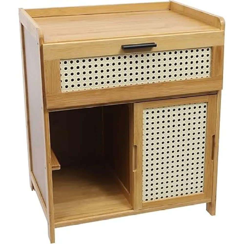 Nightstand, Night Stand with Drawer and Shelf,Bedroom Bedside Table,Storage Cabinets,Sofa Side End Table for Bedrooms,Living Rooms (Original Wood Color)