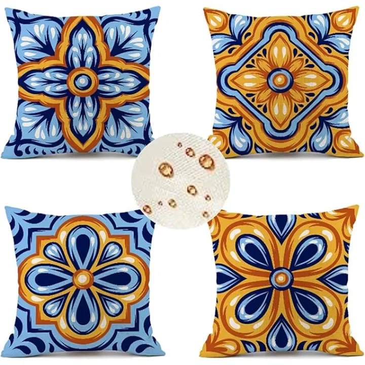 Outdoor Throw Pillow Covers 18x18 in Set of 4 color Pillow Covers bohemia Decorative Pillows Waterproof Linen Outdoor Pillowcases Sofa Cushion Covers for Garden Patio Bench Chair Outdoor Decor Gifts