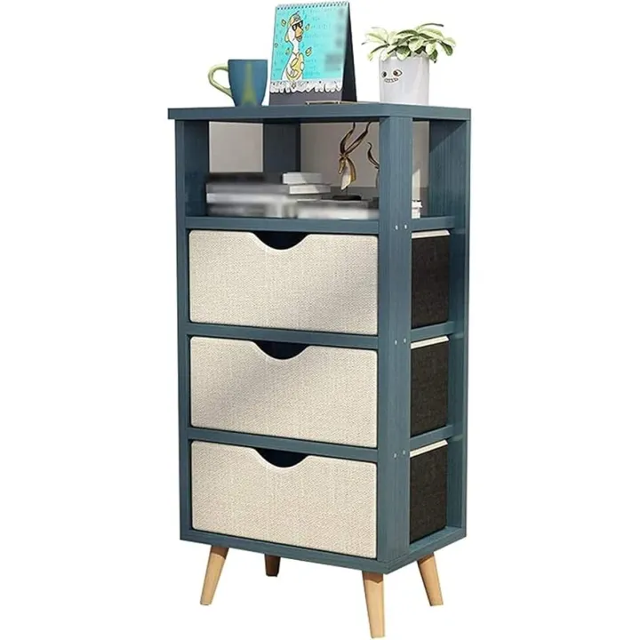 Side Table Bedside Tables Bedroom FurnitureNightstand Vertical Heightening Solid Wood Legs 3-Drawer Bedroom Simple Storage Cabinet 37X28X75CM Side Table Bedsidestorage cabinets (A)