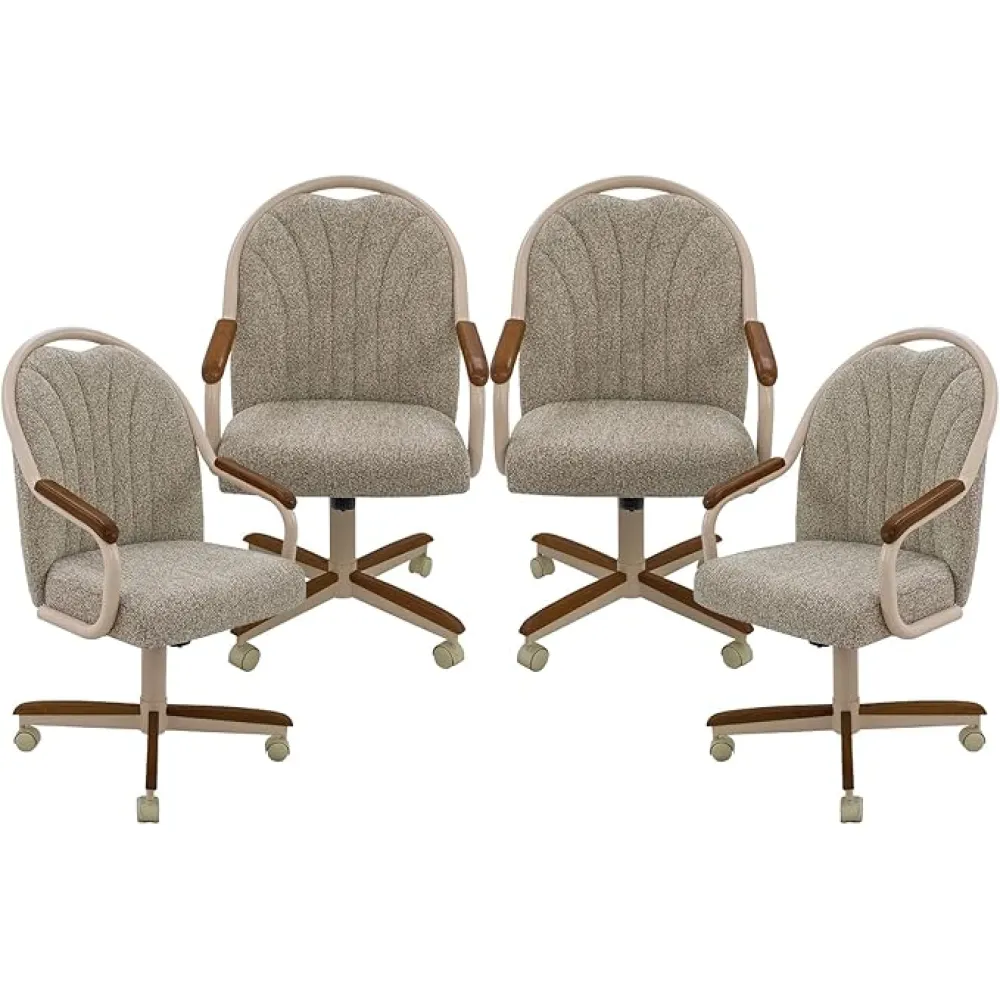 Chromcraft Douglas Set of 4 Casual Dining Chairs Classic Swivel Tilt Dining Chairs with Casters, Wooden Arm Metal Base Chairs with Rolling Wheels for Kitchen & Dining Room