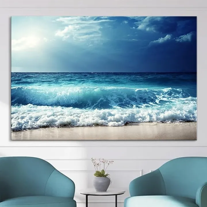 Nature Canvas Wall Art on Solid Wood Frame – Small to Extra Large Sizes – Wall Decor for Living Room, Bedroom, Kitchen, or Office (Summer Ocean Beach, 47x31 Inches)