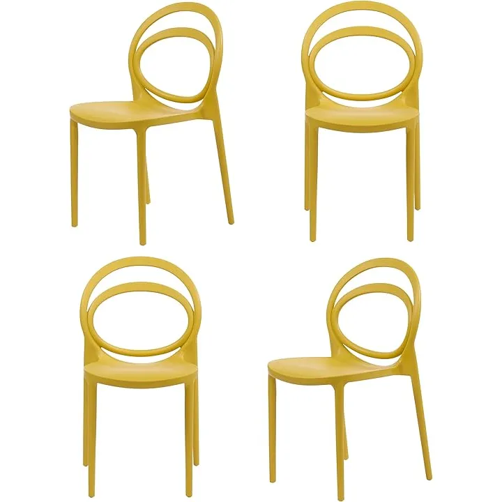 CozyBlock Luna Modern Bentwood Design Stackable Dining Chair for Both Indoor and Outdoor – Set of 4 (Ginger)