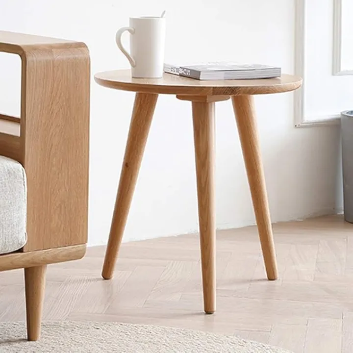 Side Small End Sofa Table for Small Spaces, Modern Round for Bedroom Round Solid USA Oak for Office Living Room Kitchen (Dia23.6"x23.6"H)