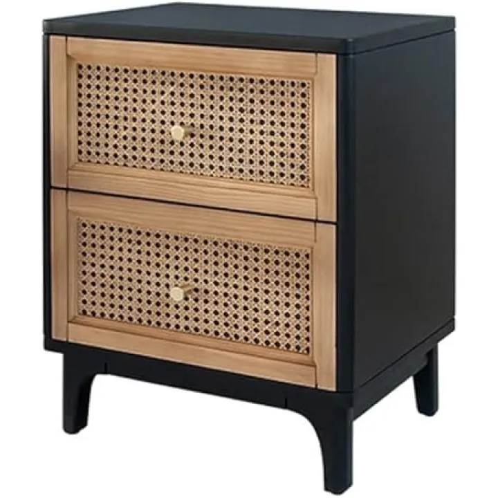 HASMI Bed Side Table Black Bedside Table Simple Retro Bedroom Small Storage Side Cabinet Double Drawer Bedside Storage Cabinet Night Stand