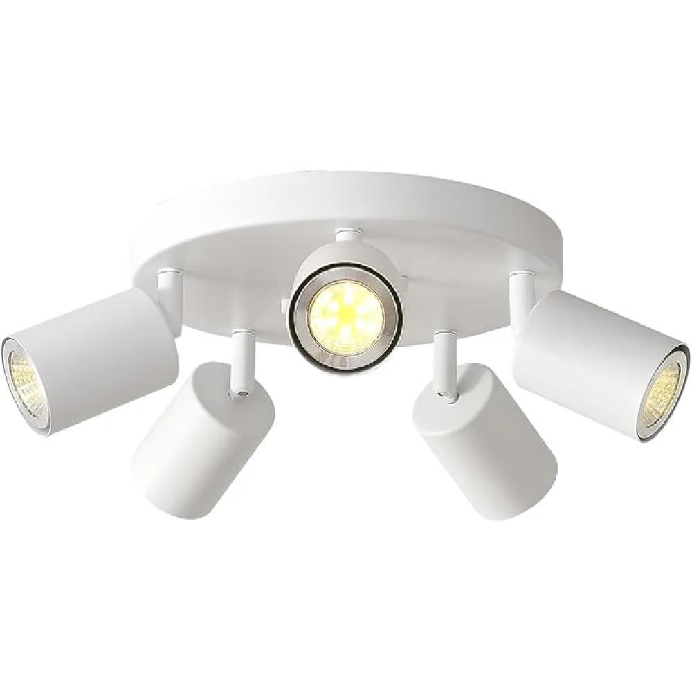EGM Adjustable 5-Light Kitchen Spot Light Fixture, White Round Track Lighting Fixtures, GU10 Flush Mount Directional Ceiling Light for Bedroom