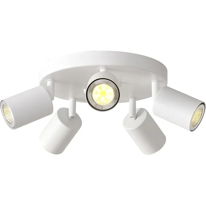 EGM Adjustable 5-Light Kitchen Spot Light Fixture, White Round Track Lighting Fixtures, GU10 Flush Mount Directional Ceiling Light for Bedroom