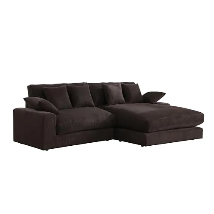 Lilola Home Mystic Dark Chocolate Corduroy Reversible Sectional Sofa Chaise