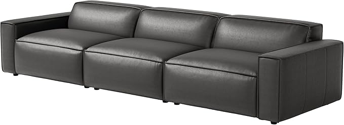 Valencia Nathan Napa Leather Sofa - Three Seats - 100% Full Aniline Leather Modern Sofa for Lounge and Living Room Solid Wood Frame and High-Resilience Foam Couch (Black)