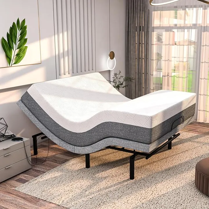 SFE Adjustable Bed with Mattress & Massage, Full Adjustable Bed Frame + Firm Mattress - Cooling Gel Memory Foam Mattres, USB, UnderBed Light, Wireless Remote