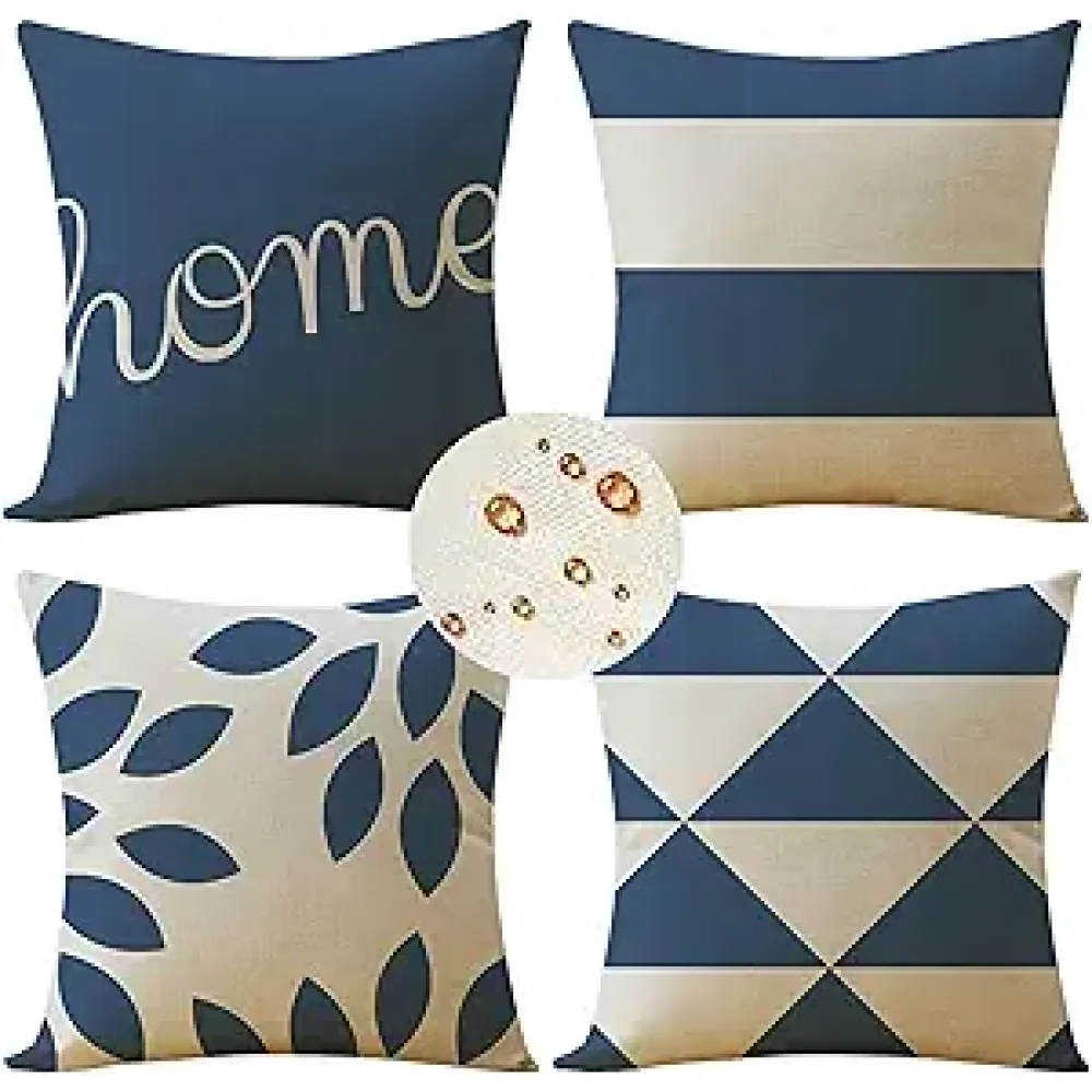 Outdoor Throw Pillow Covers 14x14 in Set of 4 navy blue Pillow Covers Home Decorative Pillows Waterproof Linen Outdoor Pillowcases Sofa Cushion Covers for Garden Patio Bench Chair Outdoor Decor Gifts