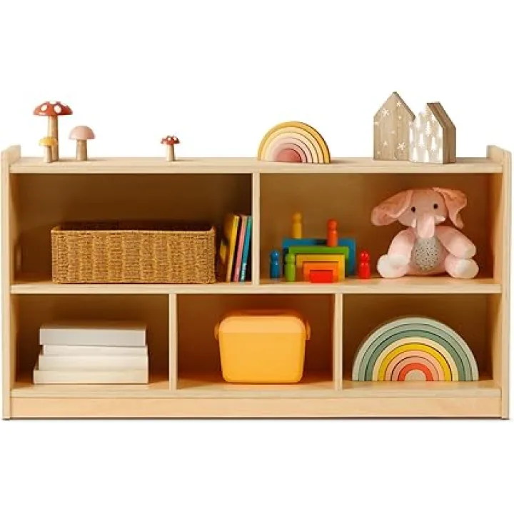 Montessori Shelf 5-Section Wooden Storage Cabinet, 2-Shelf Toy Organizers and Storage, Kids Classroom Organizer, Playroom, Daycare and Preschool