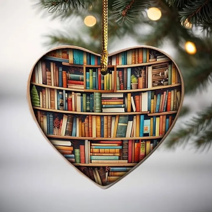 Christmas Tree Decoration, Book Christmas Ornament, Book Ornament, Book Lovers Heart Ornament, Christmas Gift For Girl, Book Lover, Librarian Ornament (Bookshelf)