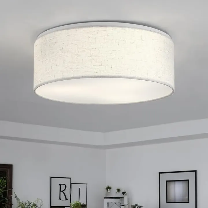 Luupyia 3-Lights Drum Ceiling Light Fixture 12.6 Inches, Vintage Unique Semi Flush Mount Ceiling Lighting with Fabric Drum Shade, Farmhouse Chandeliers for Bedroom, Hallway, Entry, Foyer E26 60W