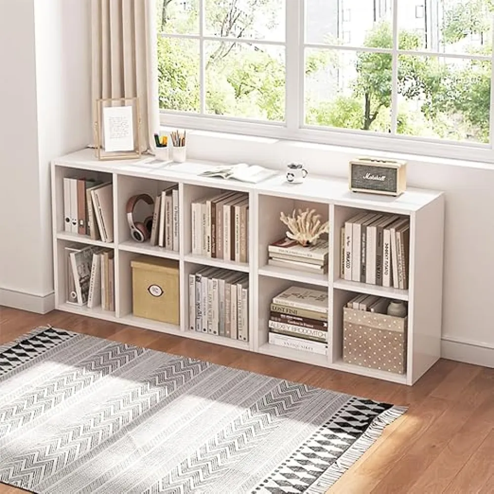 6 Cube Organizer Bookcase - Fabric Storage Bins Container, Open Shelf Simple Compartments Bookshelf, White