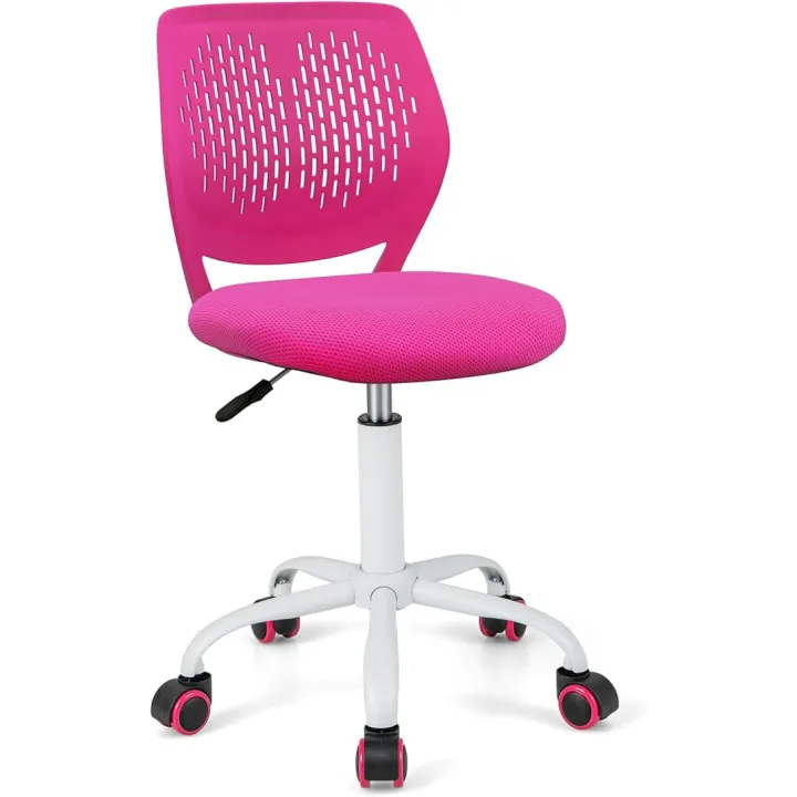 DORTALA Desk Chair for Teen, Kids Armless Swivel Small Cute Low-Back Mesh Office Chair Comfy with Adjustable Height, Lumbar Support, Ergonomic Computer Study Chair in Home Bedroom School, Rose Red