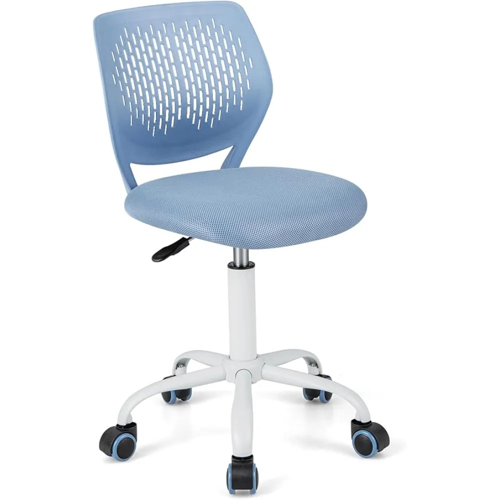 DORTALA Desk Chair for Teen, Kids Armless Swivel Small Cute Low-Back Mesh Office Chair Comfy with Adjustable Height, Lumbar Support, Ergonomic Computer Study Chair in Home Bedroom School, Turquoise