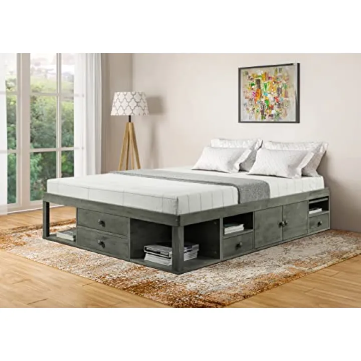 Gen-Z Storage Platform Bed with Drawers (Queen Size, Galaxy Grey)