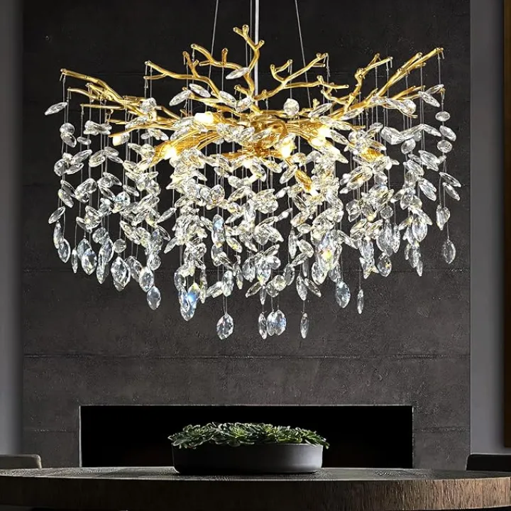 Modern Crystal Chandelier, 30" Chandeliers for Dining Room,Gold K9 Crystal Tree Branches Crystal Chandelier,10-Light Living Room Chandeliers, Fo Entryway,Foyer,Bedrooms