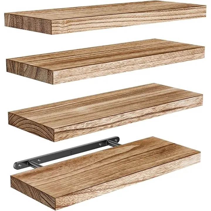 AMADA HOMEFURNISHING Floating Shelves, Paulownia Wood Wall Shelves for Bathroom/Living Room/Bedroom/Kitchen/Home Office, Wood Floating Shelf for Home Storage & Organization Set of 4 15.7" L x 5.9" W