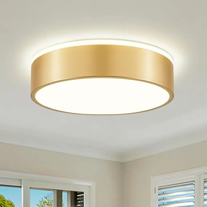 Dimmable Gold LED Ceiling Light, 2700K-6000K 5CCT in One Modern Flush Mount Ceiling Light Fixtures, Minimalist Round Metal Ceiling Lamp for Bedroom Kitchen Hallway Laundry Room-11.8in