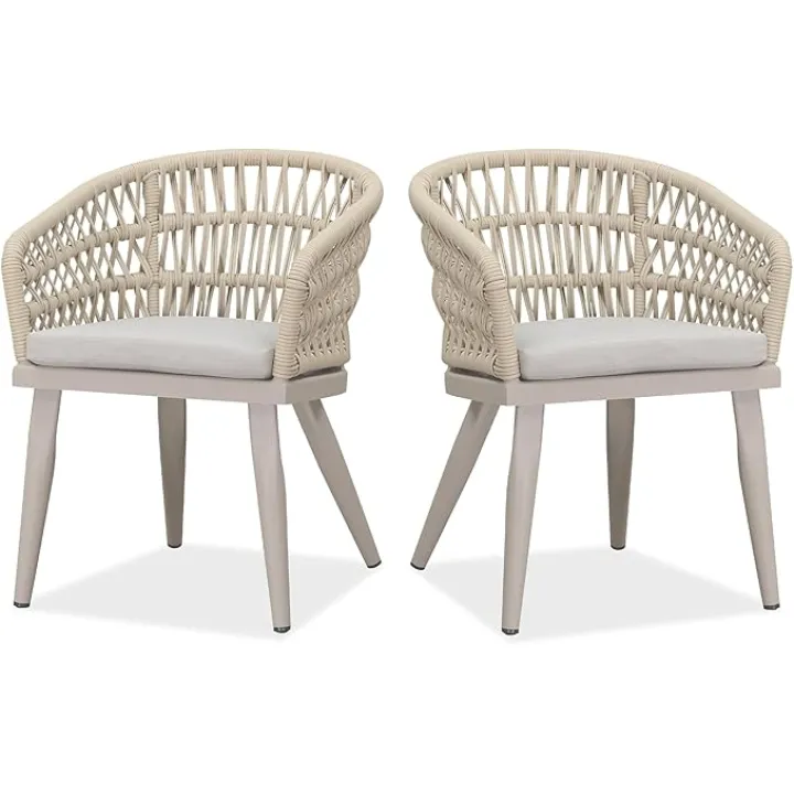 PURPLE LEAF 2 Pieces Patio Dining Chair All-Weather PE Rattan Aluminum Frame for Lawn Garden Backyard Deck Outdoor Dining Chair, Champagne