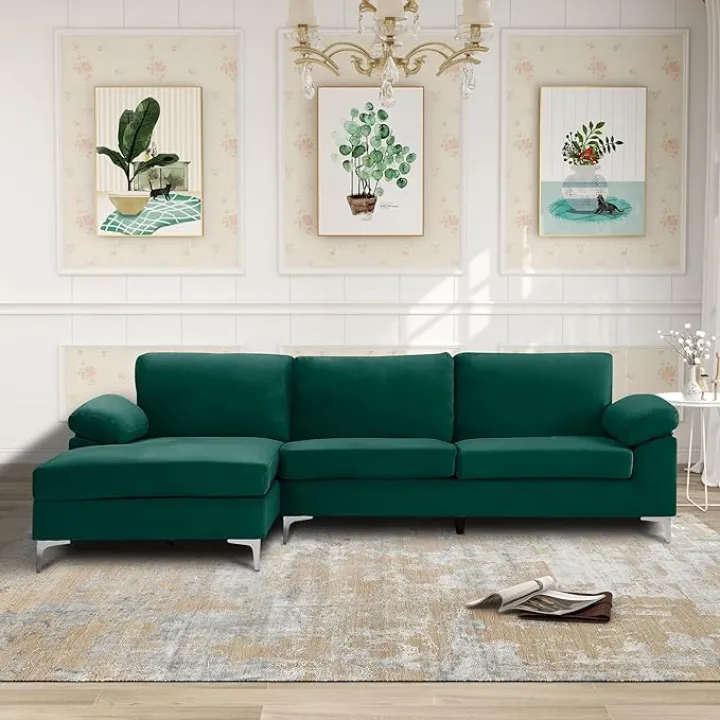 103.5" L-Shaped Velvet Sectional for Living Rooms, Dorm Rooms, Home Offices and More,Green