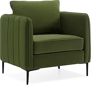 Olive Green Accent Chairs for Living Room, Modern Upholstered Accent Chair Comfy Velvet Armchair with Thick Cushion, Single Sofa/Side Chair for Bedroom Office Reading Chair
