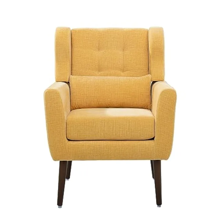 SPOFLYINN Modern Accent Upholstered Foam Filled Living Room Armchair Reading Chair for Bedroom Office Dorm Chenille Yellow Square PHO_1272 1