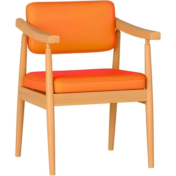 YCKEGEW Vintage Solid Wooden Chair Dining Chairs with Arms,Mid-Century Desk Chair with Faux Leather Seat,Upholstered Living Room Chairs,Study Reading Chair (Color : Orange)