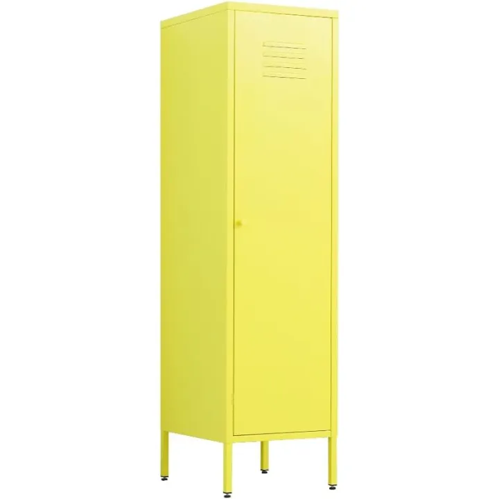 Metal Storage Cabinet for Kids Bedroom, School Classroom,Office, Home-Kids Lockers Cabinet with 2 Shelves and Hanging Rod-Stackable Steel Storage Cabinet for Home (Yellow)
