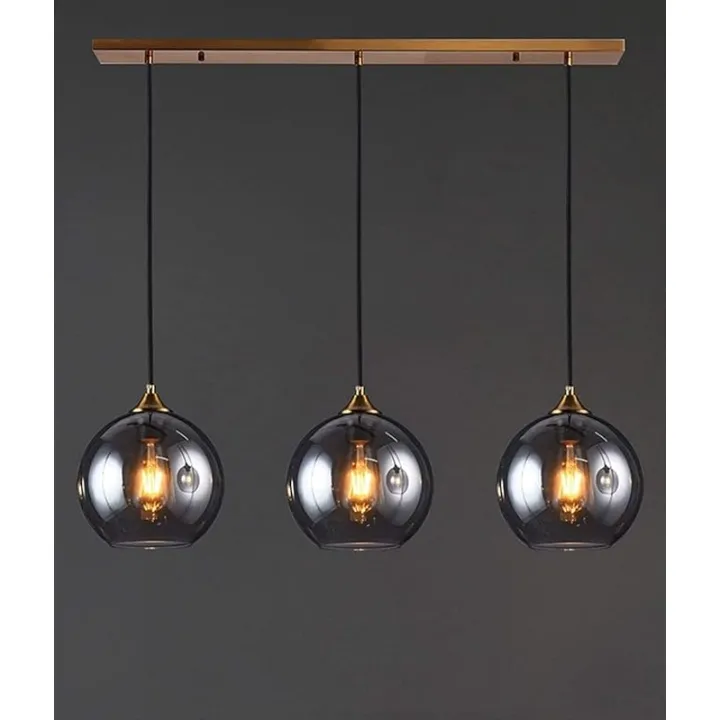 Modern Dining Table Suspension, 3-Flame Glass Ball Hangingp Height Adjustable E27 for Dining Room Room/Smoky Gray-A