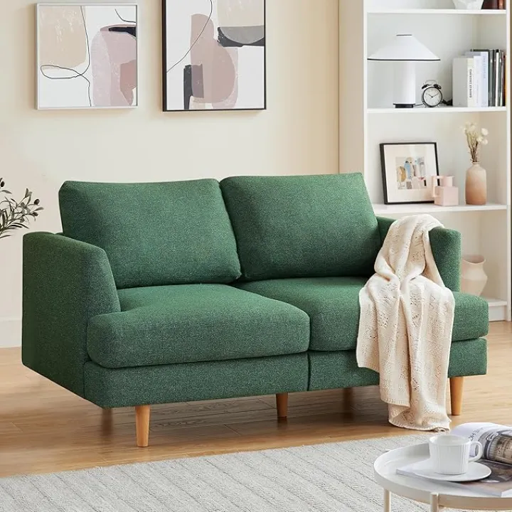Loveseat Sofa 56" Mid Century Modern Small Couches for Small Spaces Love Seat with 2-Seat Upholstered Cushion Sofa Couches for Bedroom, Living Room, Apartment, Office (Green)