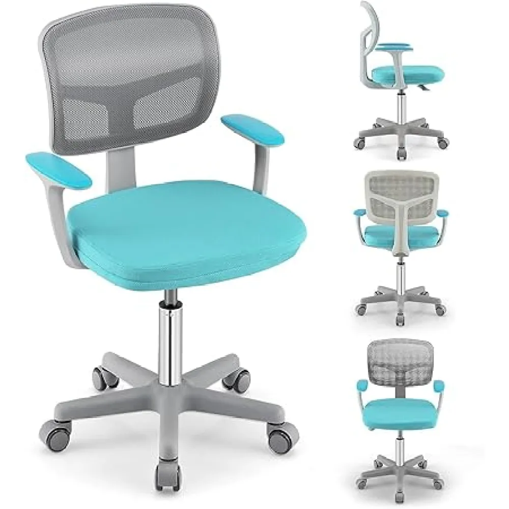 Kids Desk Chair, Height Adjustable Children Study Chair w/Lumbar Support, Swivel Mesh Seat, Universal Casters, Ergonomic Kids Task Chair for Boys Girls Aged 3-10, Home, School, Office (Green)