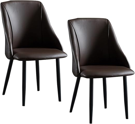 Chair Upholstered Dining Chairs, Pu Leather Accent Chair with High Backrest, Mid Century Dining Chairs with Black Metal Legs for Kitchen Dining Living (Color : Brown 2ps)