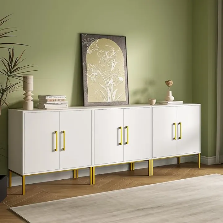 JOZZBY Set of 3 Storage Cabinet, Sideboard Buffet Storage, Modern Living Room Cabinet, White Side Cabinets for Bedroom, Kitchen, and Hallway