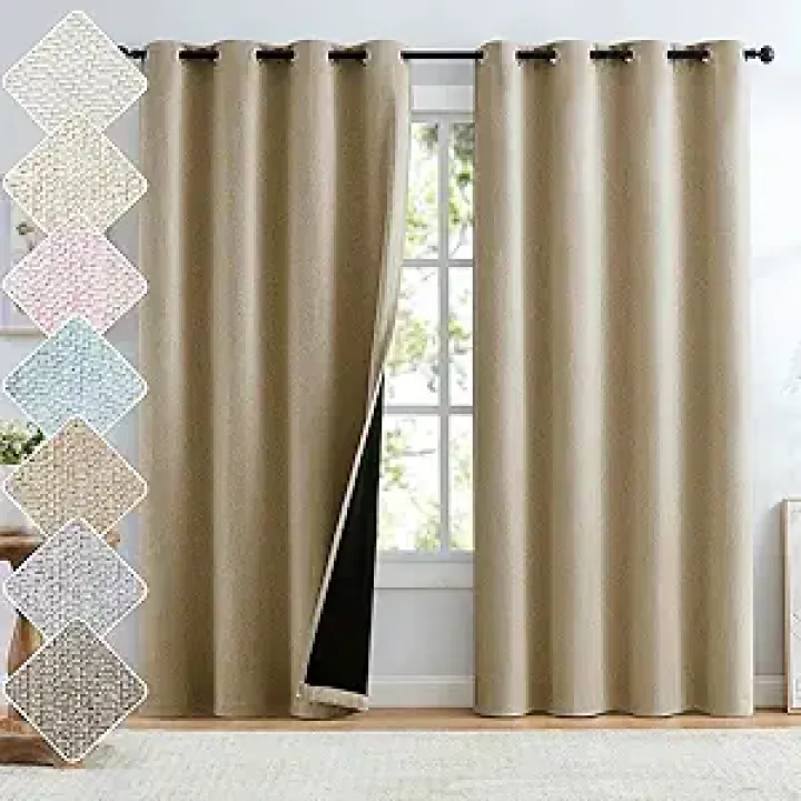 Brown Linen Full Blackout Curtains for Bedroom Thermal Insulated Energy Saving Window Panels Farmhouse Burlap Texture Drapes for Living Room 2 Panels Set Grommet Top 52"x 84"x2
