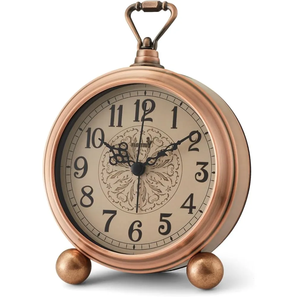 4.5" Battery Operated Antique Retro Analog Metal Alarm Clock, Silent Bedside Desk Clock, Wall-Hanging Vintage Clock(Vintage Bronze)