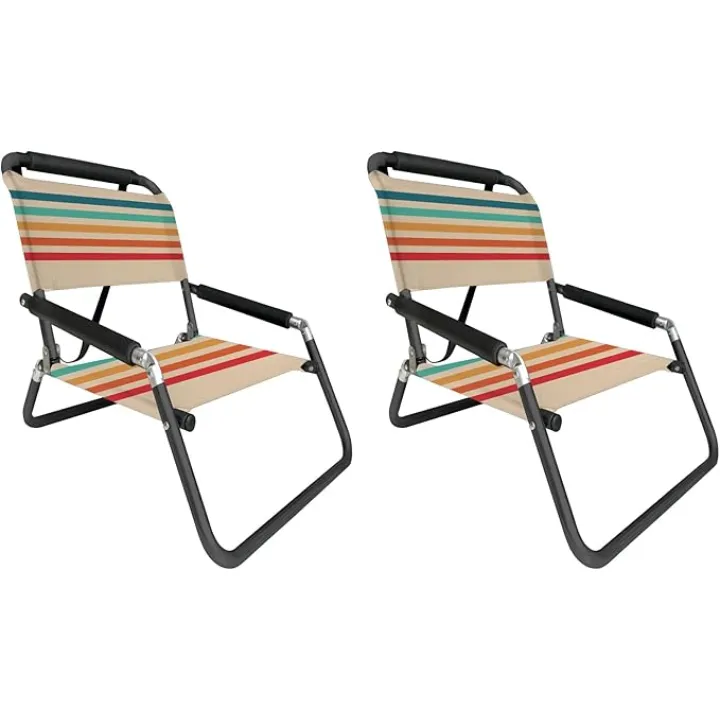 Neso Beach Chairs 2 Pack | Water Resistant with Shoulder Strap and Slip Pocket | Folds Thin (Rainbow, XL)
