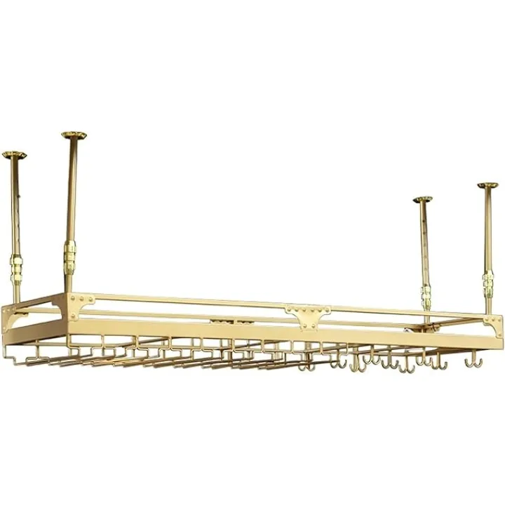 Ceiling Decoration Hanging Rack Hanging Wine Rack, Multifunctional Wall Cabinet, with Retro Led Chandelier, Perfect Bar Restaurant Bar Wine Rack (Color : Gold, Size : 120X35X60CM)