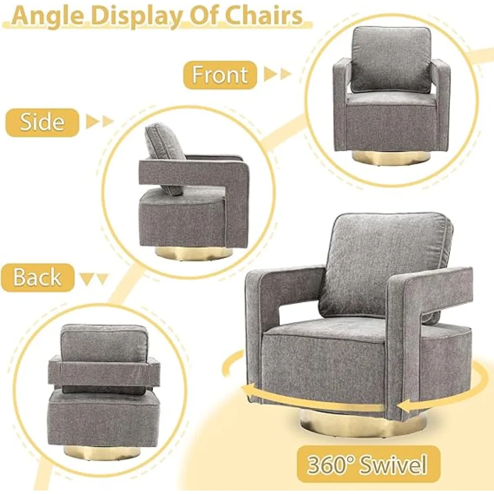 ODUWA Swivel Barrel Chairs,Modern Square Chenille Arm Chair with Gold Stainless Steel Base,Upholstered Comfy 360 Degree Swivel Single Club Chair,Leisure Chair