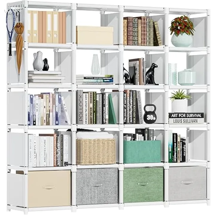 Mavivegue 20 Cube Book Shelf, Storage Organizer, Large DIY Bookcase, Metal Cube Bookshelf, Cubbies Closet Storage Organizer Shelves for Bedroom,Living Room,Home,Office