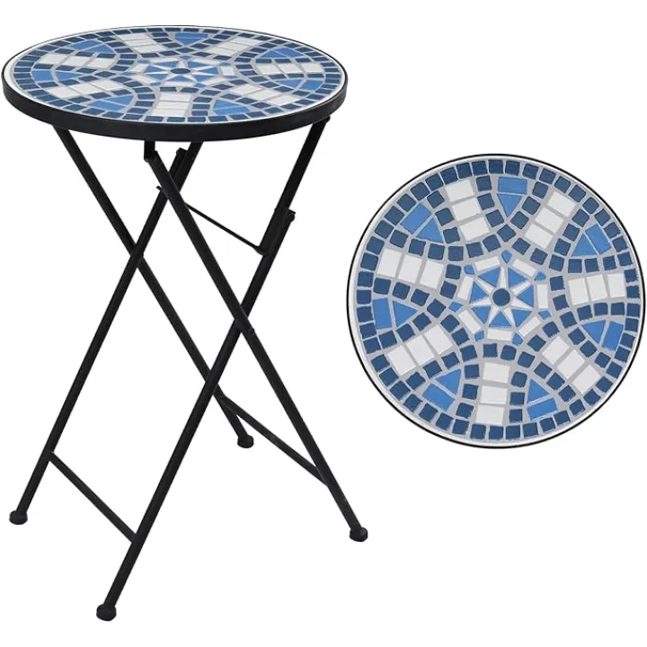 VCUTEKA Mosaic Outdoor Side Table, Patio Side Tables with 14" Ceramic Tile Top for Outside, Indoor Accent Table for Yard, Garden, Living Room, Bistro Balcony or Lawn