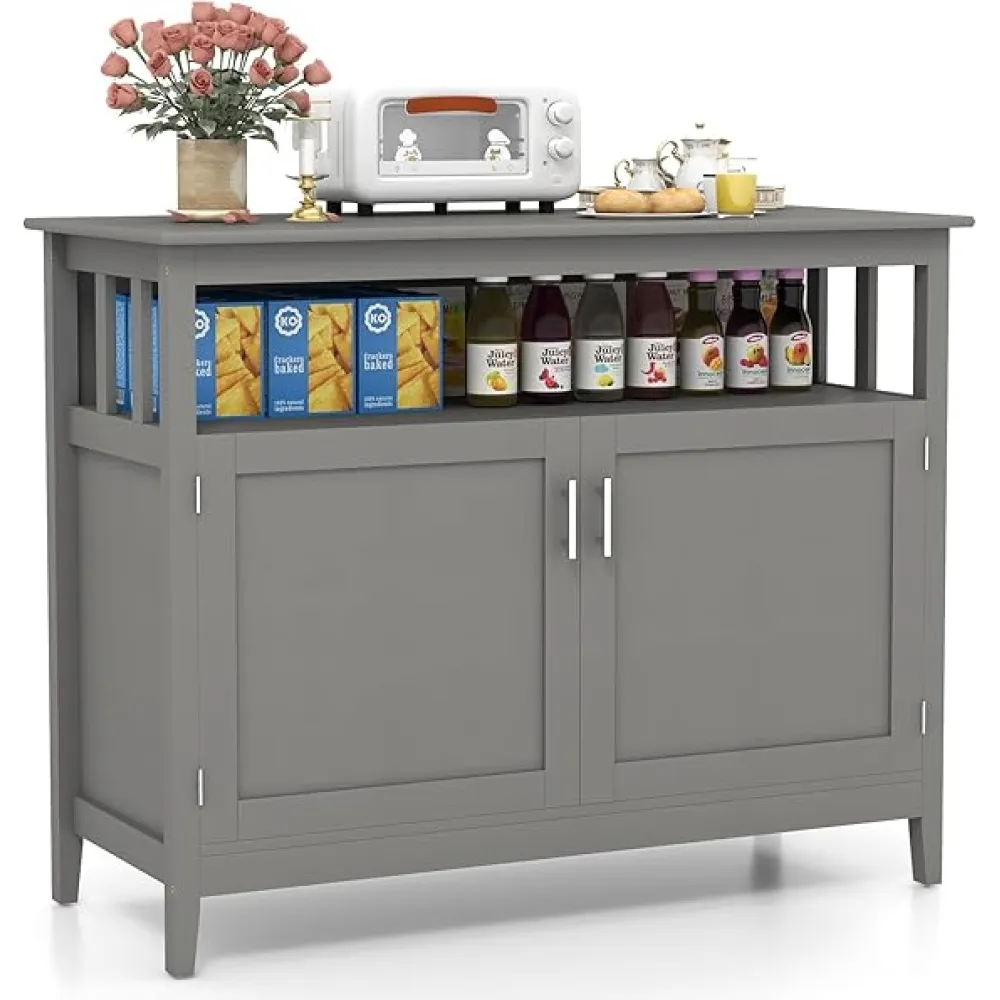 Costzon Buffet Cabinet, Wooden Sideboard with 2 Doors, Adjustable Shelf, Accent Coffee Bar Cabinet, Kitchen Storage Cabinet for Living Room, Hallway
