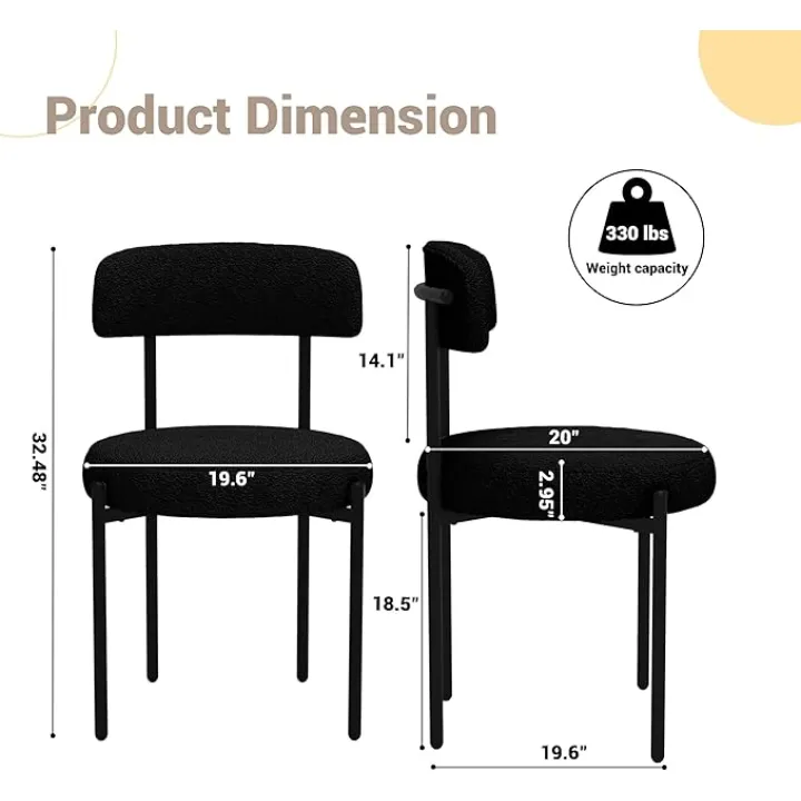 COCO DESIGN Black Dining Chairs Set of 4, Modern Comfy Boucle Dining Room Chairs with Curved Backrest, Sherpa Upholstered Kitchen Dining Chair with Black Metal Legs